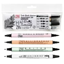 Pisaki do Kaligrafii Kuretake Zig Twin Black Marker Assortment 4 set MSTC/4VBK