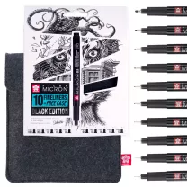 Cienkopisy Sakura Pigma Micron Black Edition 10 set + Free Case POXSDKB10