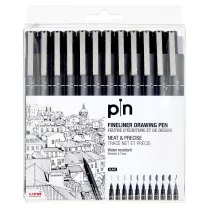 Cienkopisy Uni Pin Fineliner 12 Black set UN-177309